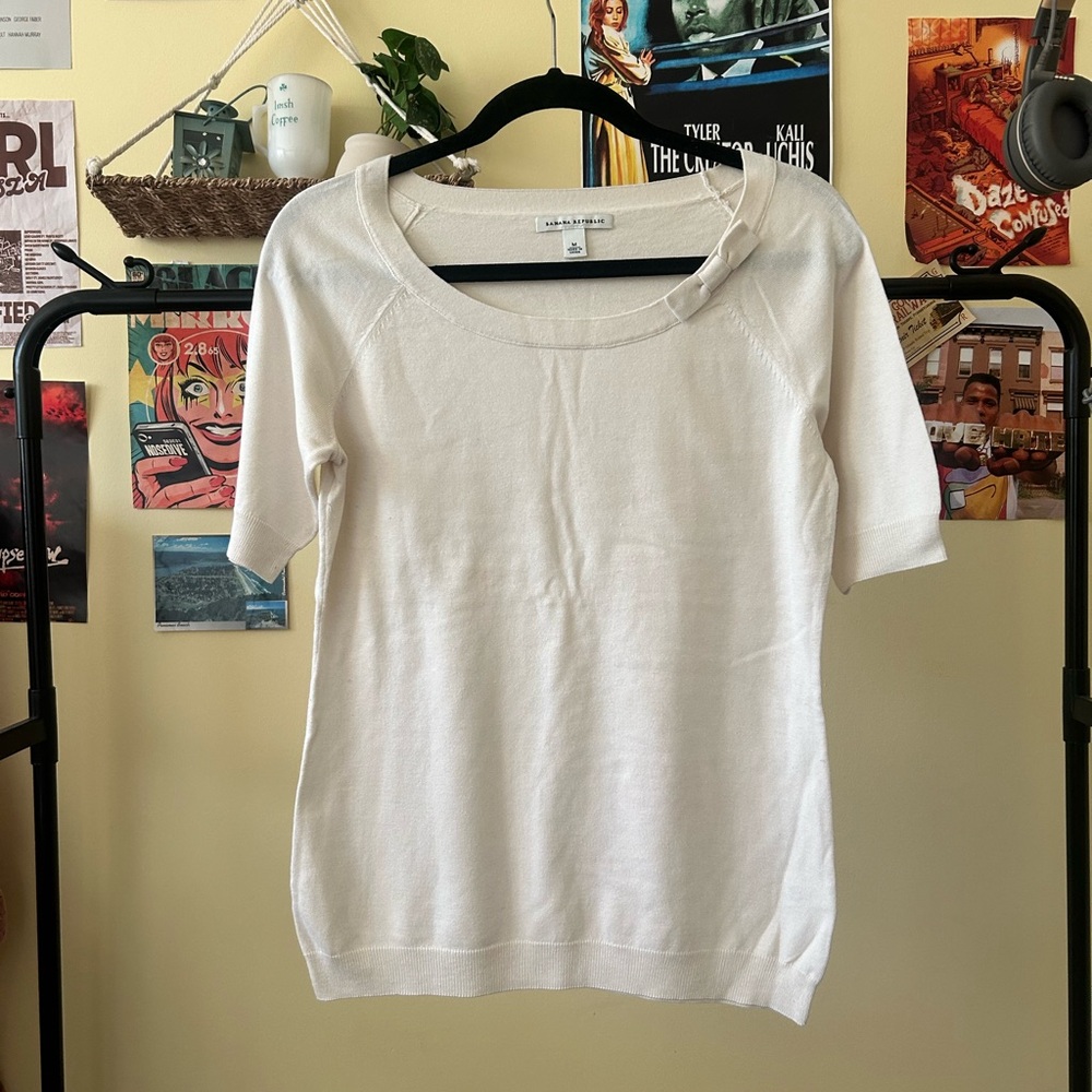 Silk-Blend Banana Republic Oatmeal Short Sleeve Top